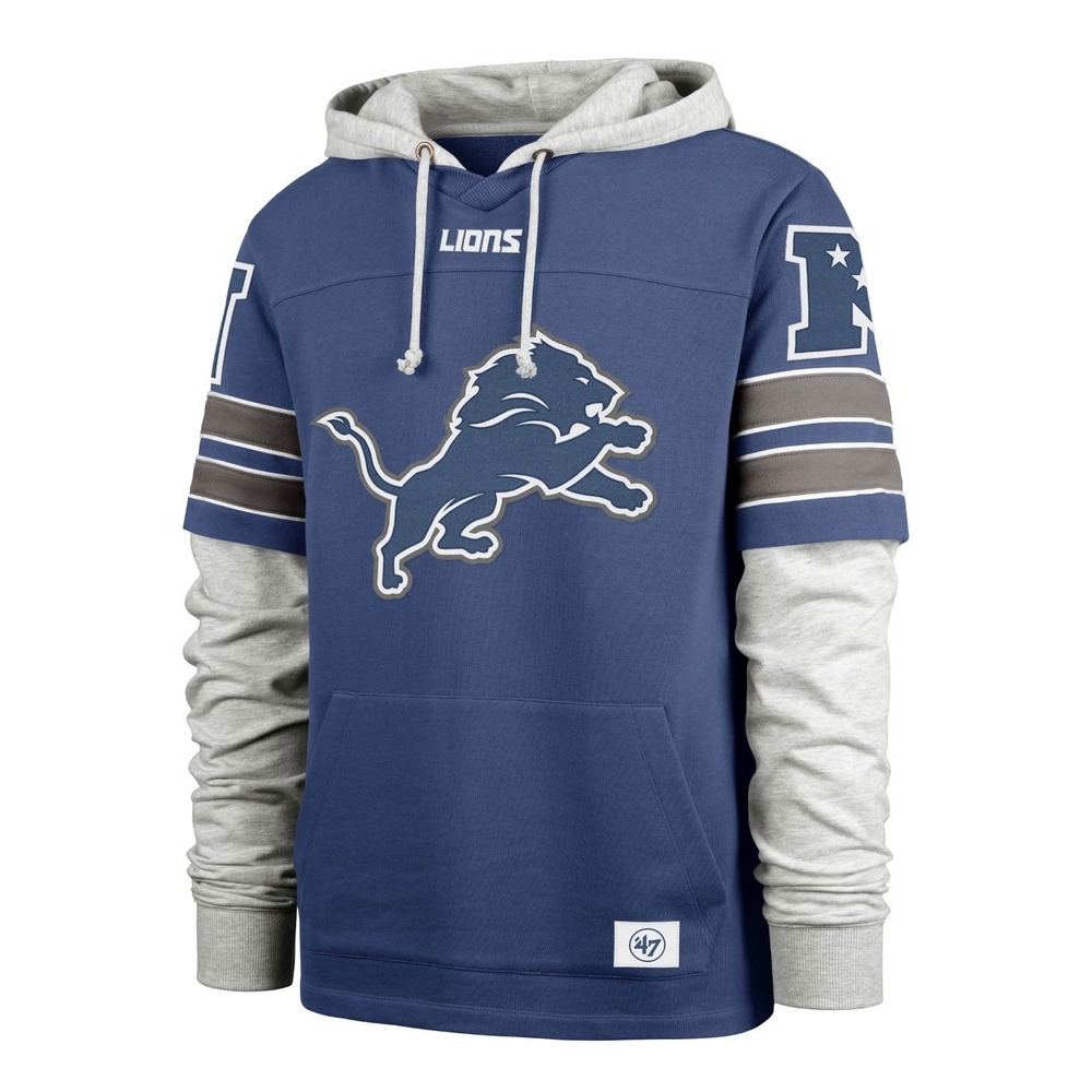 Detroit Lions 47 Brand Gridiron Cornerback Lacer Hoodie Blue Mens Large NEW